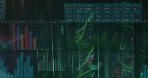 Data visualization being overlaid on server rack layout, showing bar graphs, Stock Footage 307440964