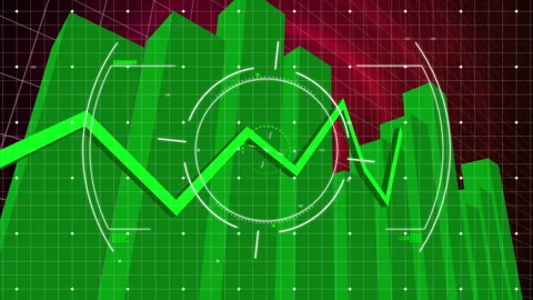 Data visualization being rendered on 3D dashboard featuring translucent bars and Stock Footage 307462816