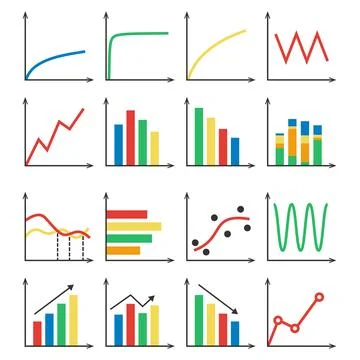 Data Visualization Business Charts and Graphs Vector Set Stock Illustration