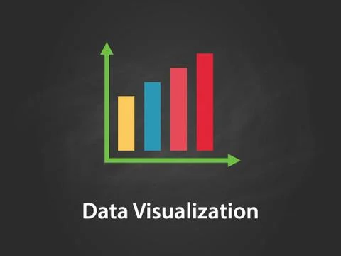 Data visualization chart illustration with colourful bar, green arrow, white Illustrazione stock