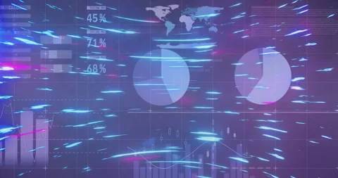 Data visualization with charts and graphs over digital world map animation Stock Footage 303941681