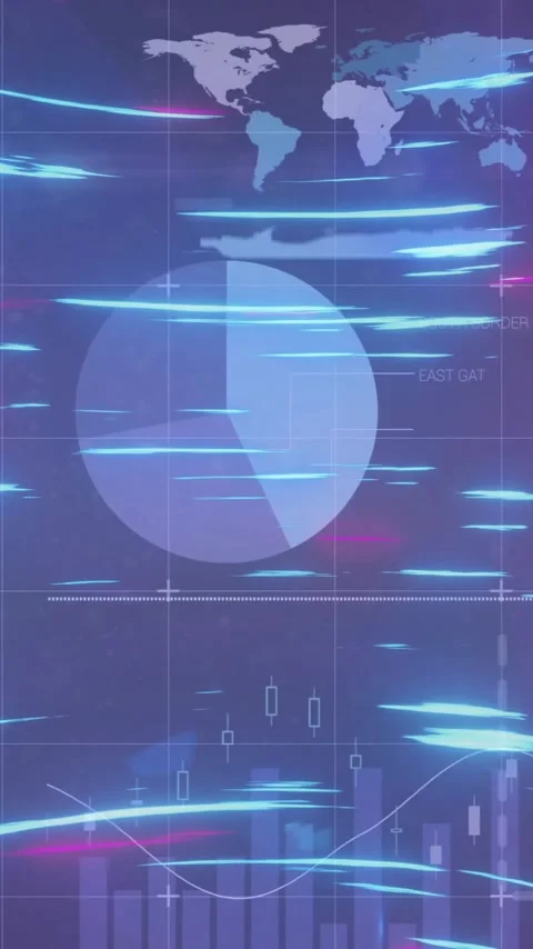 Data visualization with charts and graphs over digital world map animation Vídeo Stock 344285134