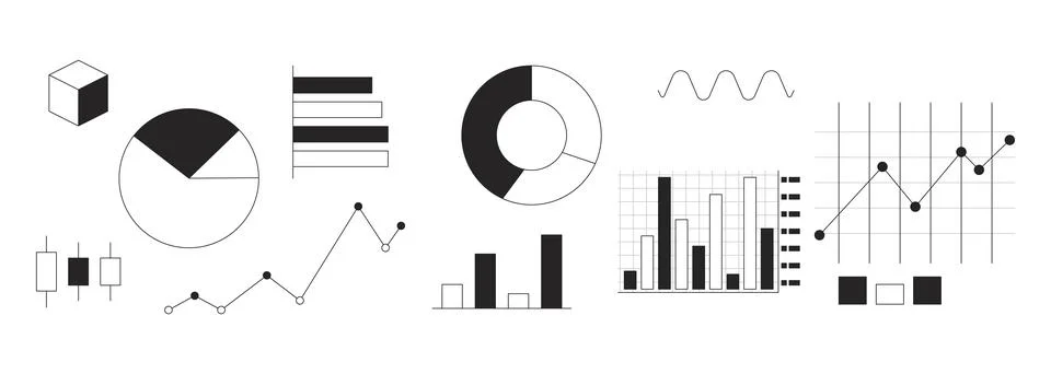 Data visualization charts black and white 2D line objects set 스톡 일러스트