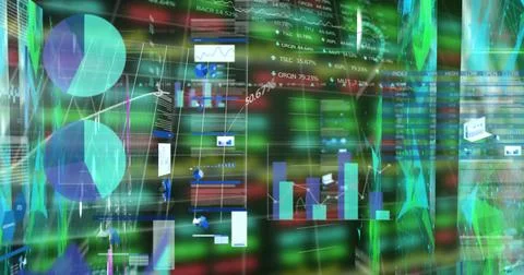 Data visualization dashboard displaying pie charts, bar and line charts and Stock Photos