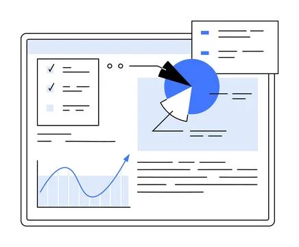 Data Visualization Dashboard with Pie Chart, Line Graph, and Document Element Stock Illustration