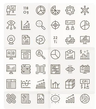 Data Visualization Design Vector Icons featuring 42 PIXEL Perfect Regular L.. Stock Illustration