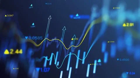 Data visualization of dollar currency symbols with graphs and indicators Stock Photos
