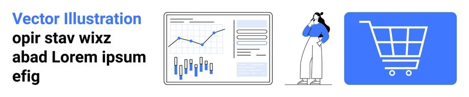 Data visualization, e-commerce, virtual consultation, online shopping, market 库存插图