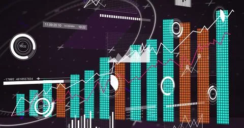 Data visualization filling dashboard, turquoise  and  orange bars, white  and  Foto stock
