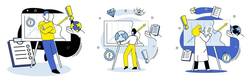 Data visualization. Finance management ensures proper allocation resources and Illustrazione stock