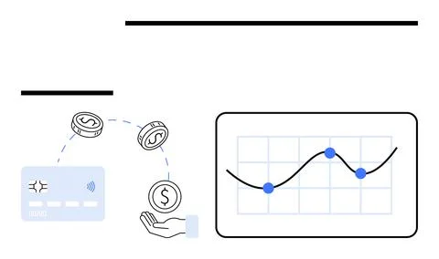 Data Visualization of Financial Transactions with Credit Card and Money Symbo Illustrazione stock