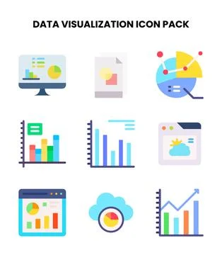 Data Visualization Flat SVG Icons Pack Stock Illustration