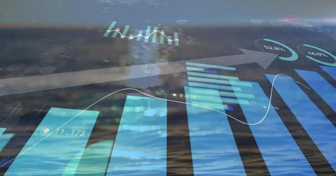 Data visualization floating in abstract digital environment, with bar charts, Stock Photos