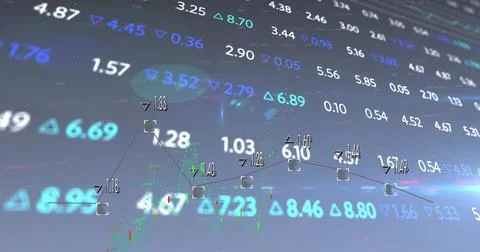 Data visualization floating in digital space, with numbers, arrows, focus Stock Photos