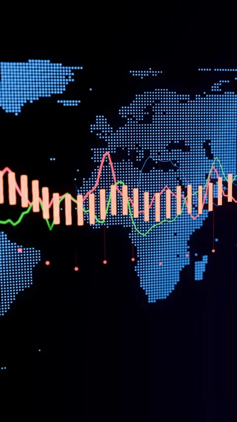 Data visualization of global trends with graphs and world map analysis Stock Footage 322541517