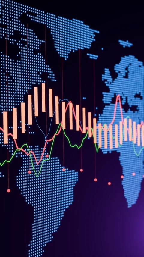 Data visualization of global trends shows diverse market patterns Stock Footage 321957803