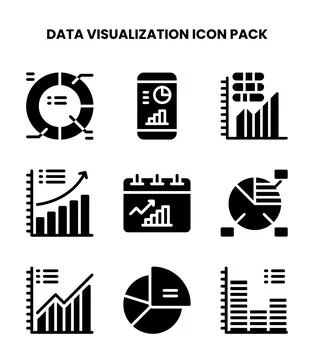 Data Visualization Glyph Bundle Icons Pack Stock Illustration