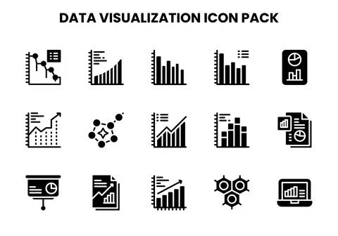 Data Visualization Glyph Collection Icons Pack Stock Illustration