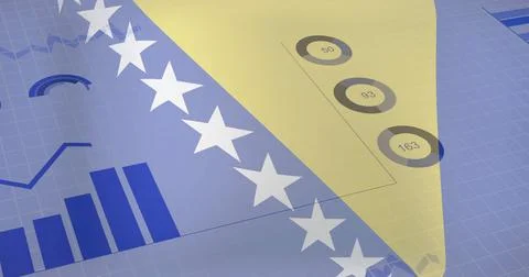 Data visualization image over flag of Bosnia and Herzegovina Foto stock