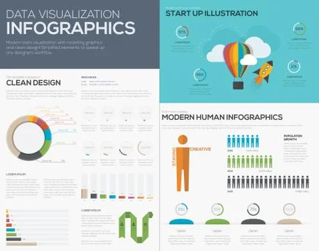 Data visualization infographic vector for start up pies and bars Stock Illustration