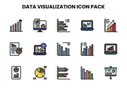 Data Visualization Lineal Color Bundle Icons Pack Illustrazione stock