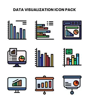 Data Visualization Lineal Color Bundle Icons Pack Stock Illustration