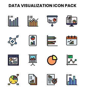 Data Visualization Lineal Color Bundle Icons Pack Stock Illustration