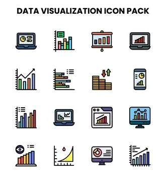 Data Visualization Lineal Color Collection Icons Pack Stock Illustration