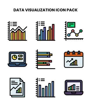 Data Visualization Lineal Color Scalable Icons Pack 스톡 일러스트