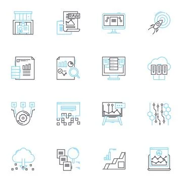 Data visualization linear icons set. Graphs, Charts, Infographics, Dashboards Illustrazione stock