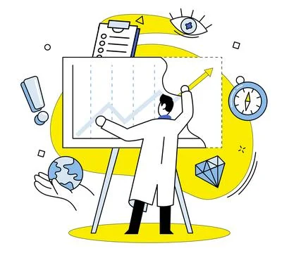 Data visualization. The process analyzing data involves examining patterns Illustrazione stock