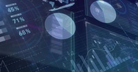 Data visualization running in virtual dashboard, with pie charts line charts and Stock Photos