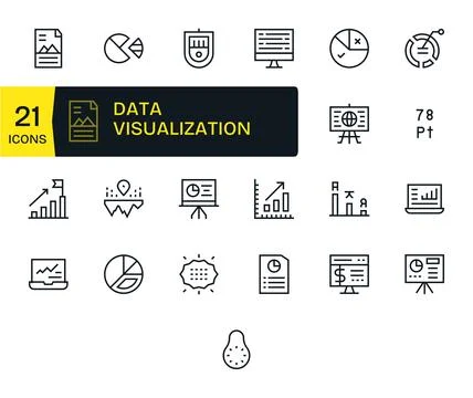 Data Visualization Scalable Vector Set featuring 25 Pixel Aligned Regular L.. 스톡 일러스트