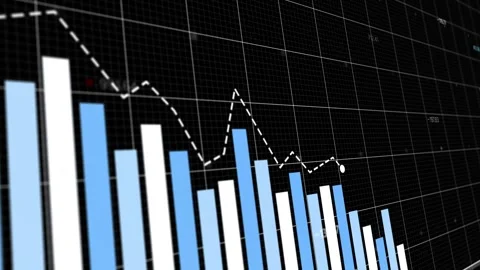 Data visualization sequence on black background, animated bar charts decline Stock Footage 300612086