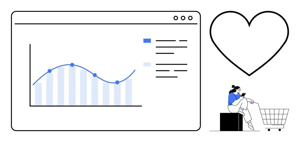 Data Visualization with Shopping and Heart Themes for Marketing and Consume.. Stock Illustration