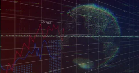 Data visualization showing digital dashboard, with red and blue line charts and Stock Footage 307437000