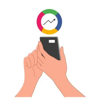 . Data visualization on smartphone. Circular chart and arrow icons for anal.. 스톡 일러스트