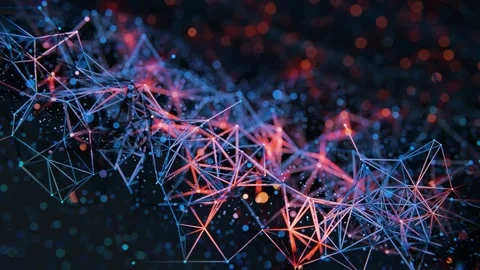 Data visualization using colored particles connected by lines. Abstract Stock Footage 302385100