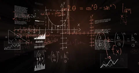 Data viz overlay fading in then drawing and transforming formulas to illustrate Stock Footage 311900689