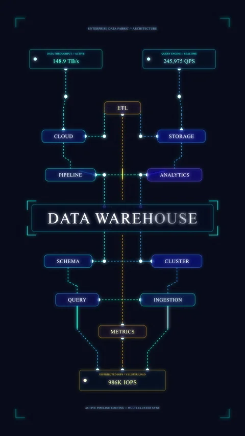 Data warehouse analytics workflow diagram animation loop footage 스톡 동영상 347051406