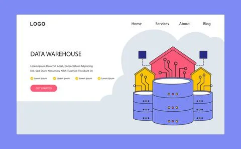 Data warehouse. Centralized data storage systems with advanced connectivity. Stock Illustration