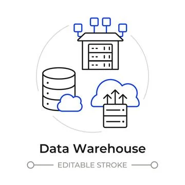 Data warehouse duotone line art concept icon Stock Illustration