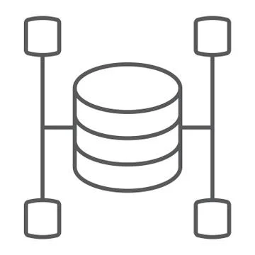 Data warehouse thin line icon, data and analytics Stock Illustration