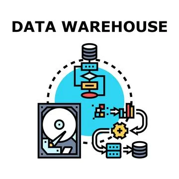 Data warehousing concept featuring information storage and processing Illustrazione stock