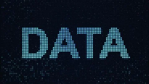 DATA word on glowing blue LED dot matrix display background Illustrazione stock