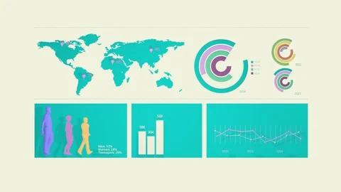 Data World map 2D 3D Stock Footage 266996278