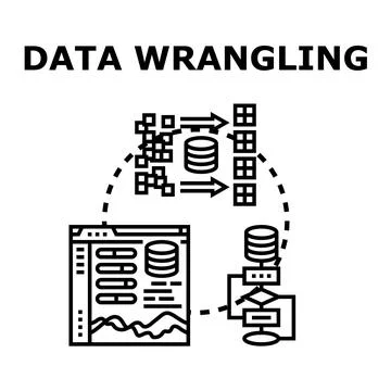 Data wrangling concept with processing and analyzing information flow 스톡 일러스트