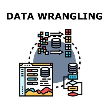 Data wrangling concept with processing and analyzing information flow イラスト素材