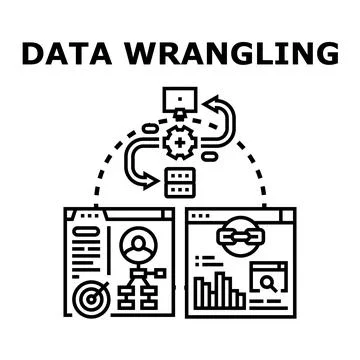 Data wrangling process transforming raw information into valuable insights イラスト素材