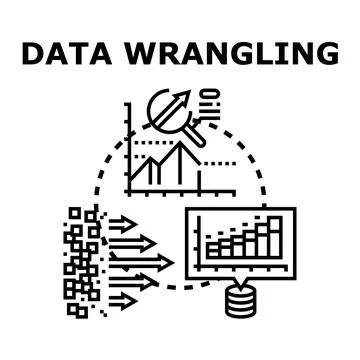 Data wrangling process transforming raw information into analysis Stock Illustration